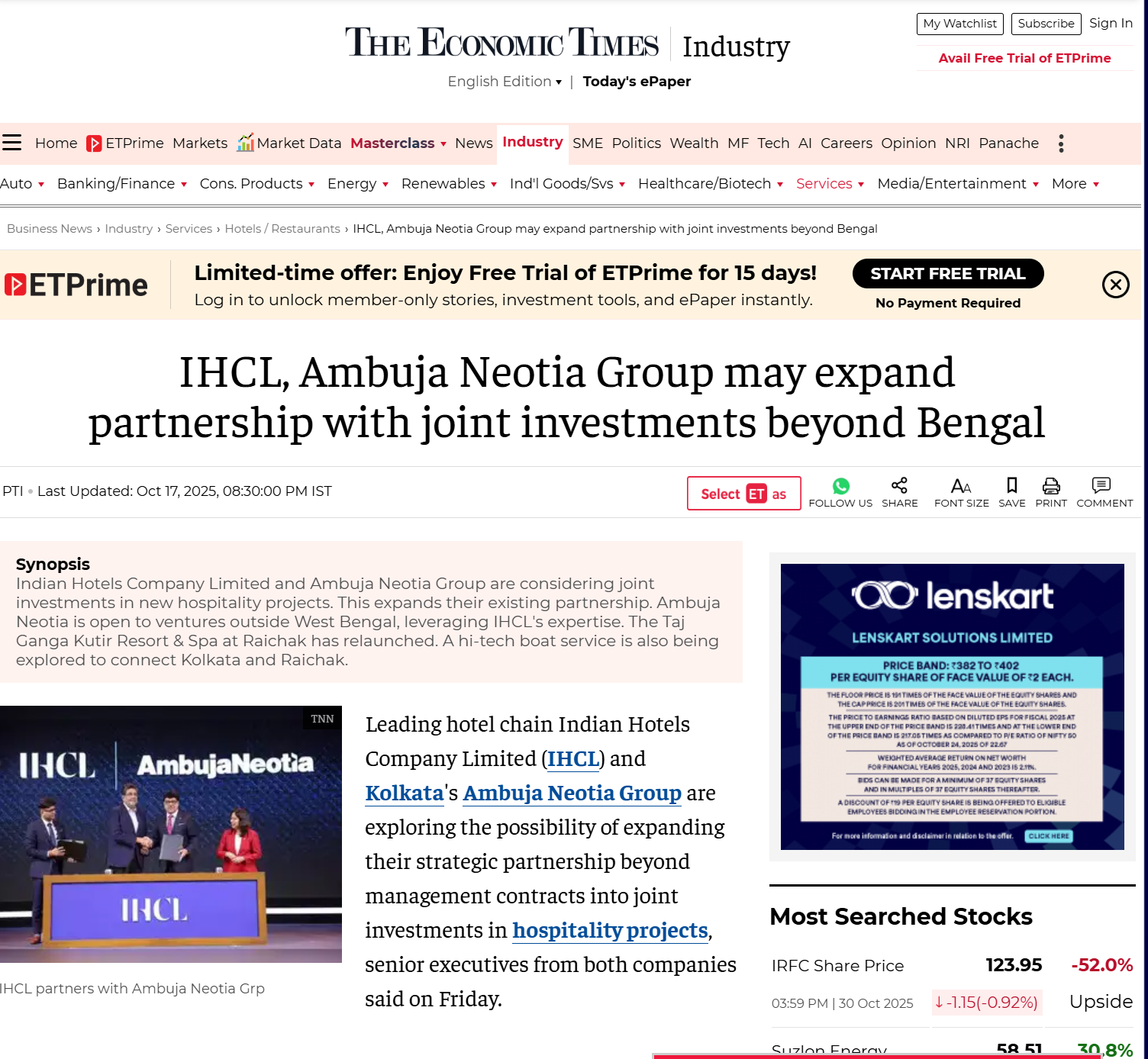 IHCL, Ambuja Neotia Group may expand partnership with joint investments beyond Bengal